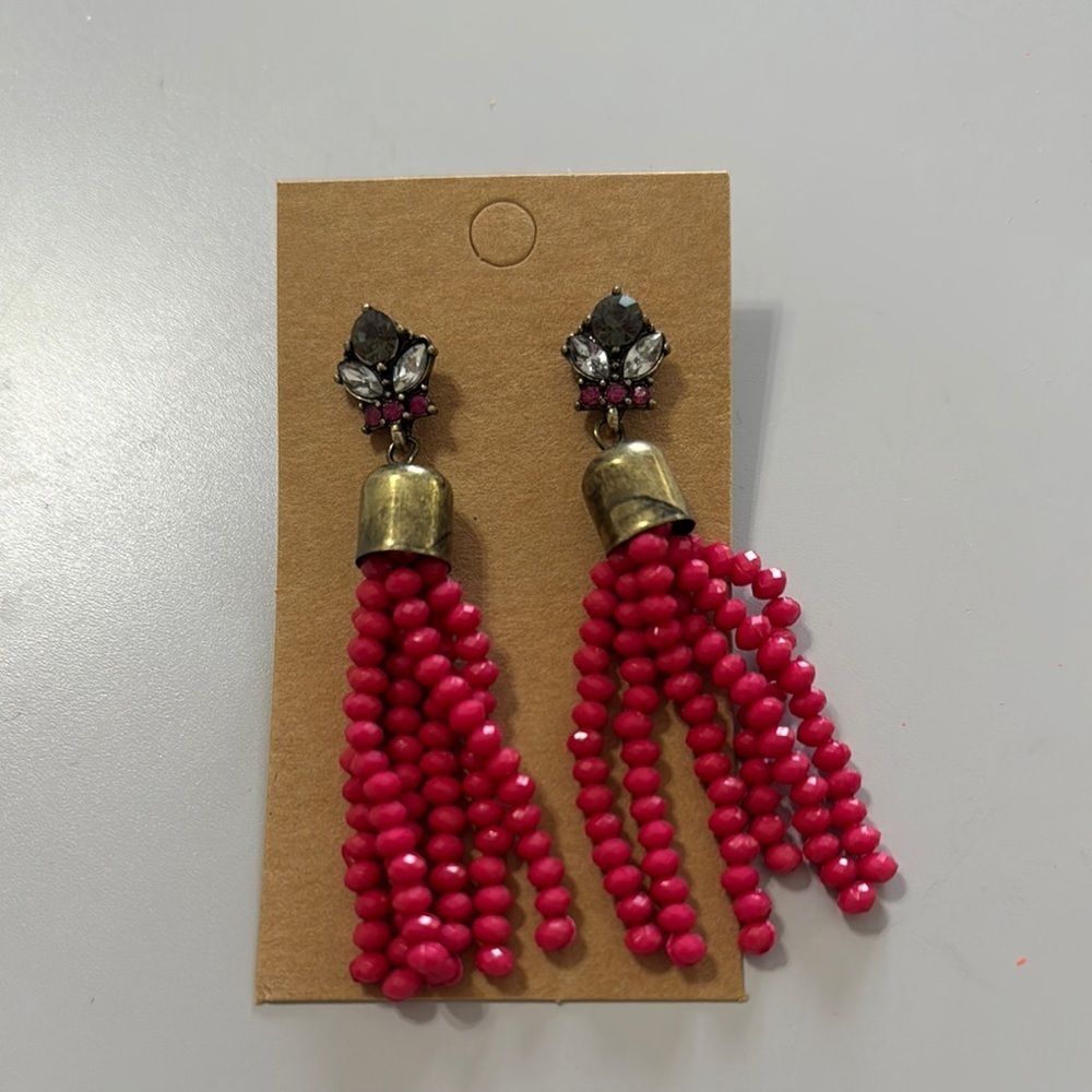 Elegant Pink Beaded Tassel Earrings